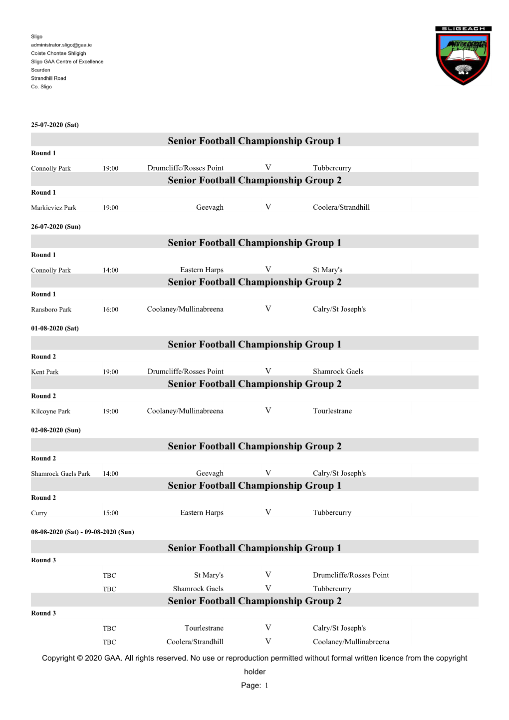 GAA Competition Report