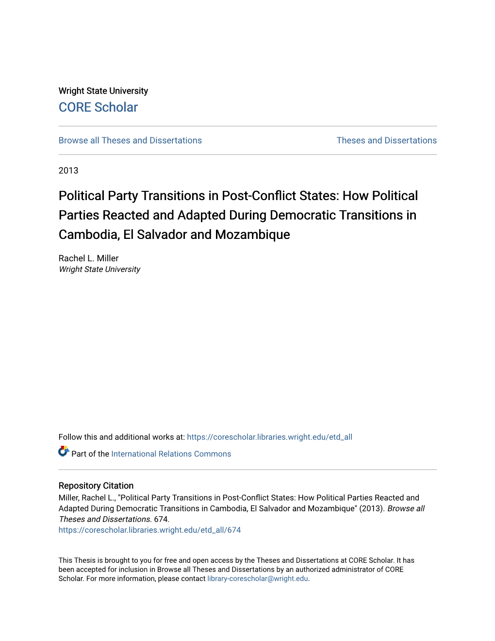 How Political Parties Reacted and Adapted During Democratic Transitions in Cambodia, El Salvador and Mozambique