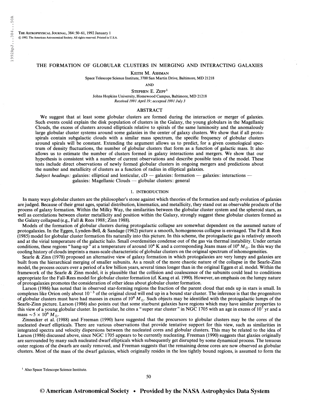 1992Apj. . .384. . .50A the Astrophysical Journal, 384:50-61,1992 January 1 © 1992. the American Astronomical Society. All Righ