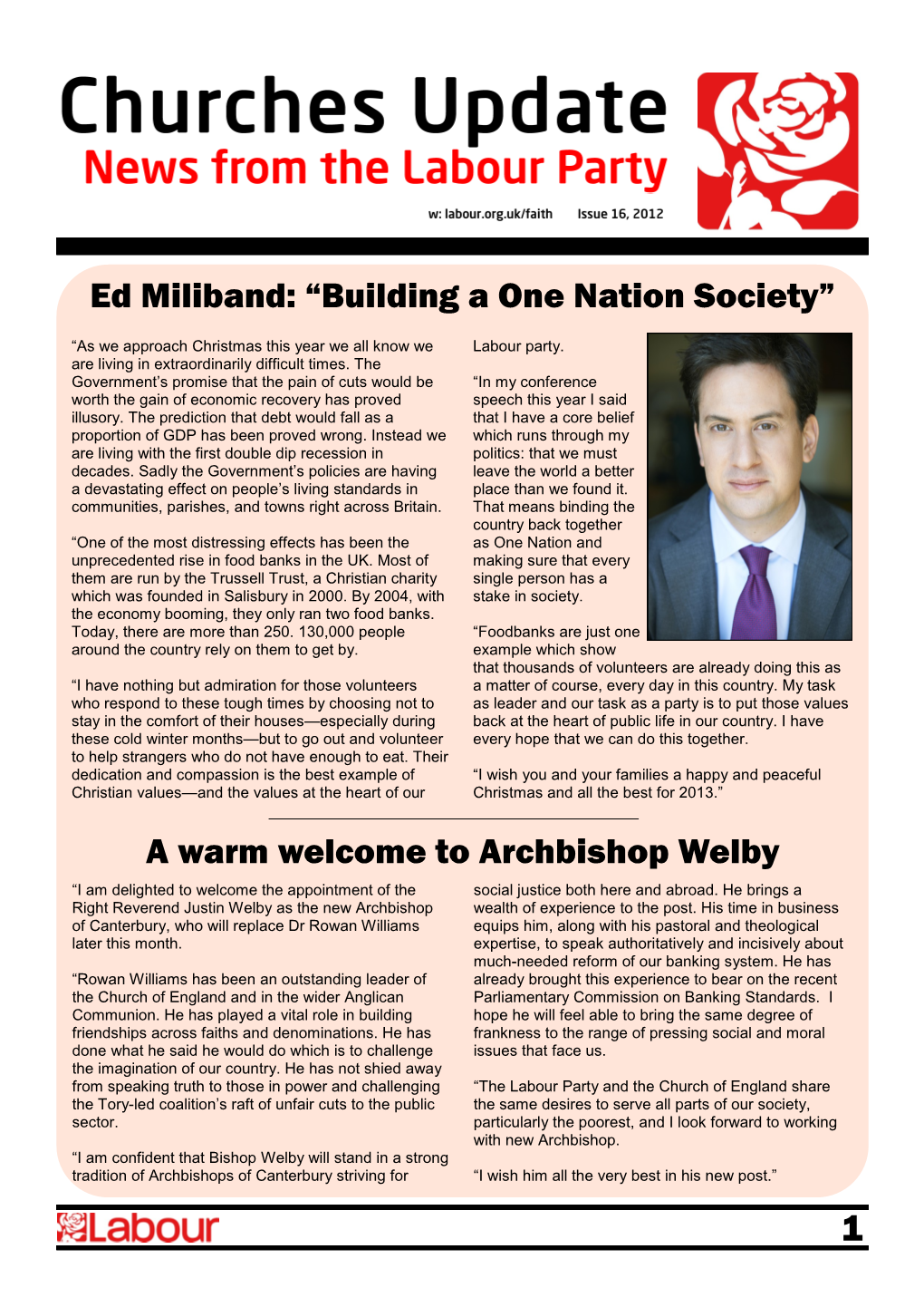 Ed Miliband: “Building a One Nation Society”