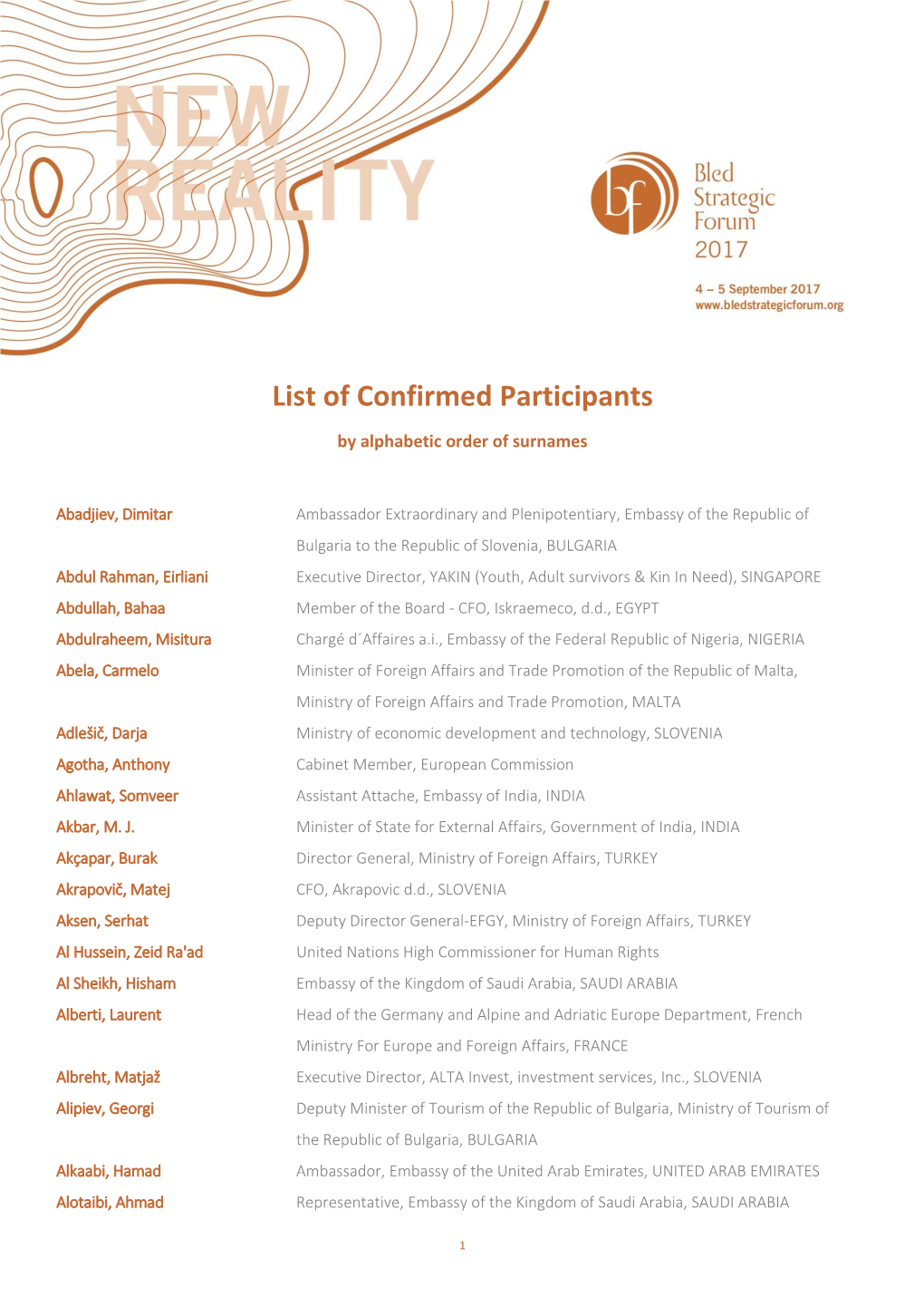 List of Confirmed Participants