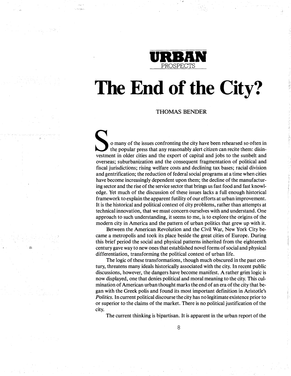 Thomas Bender / the End of the City?