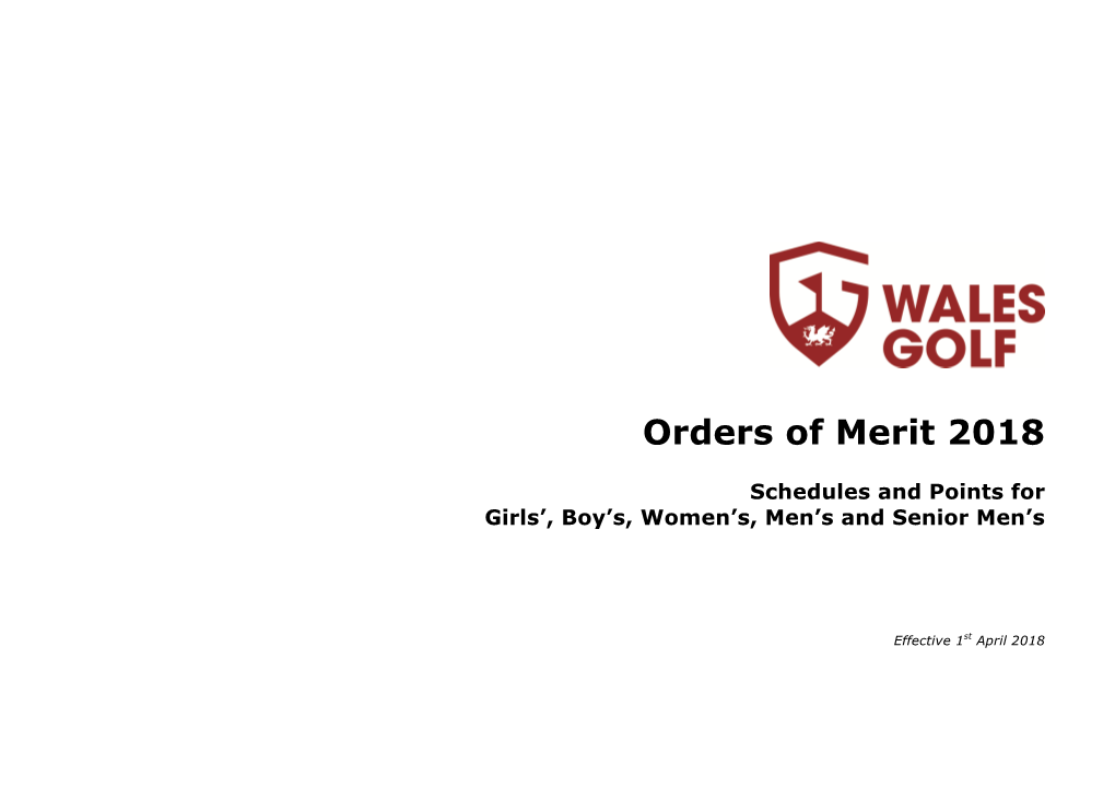 Order of Merit (Sponsored by PING) • Girls’ Schedule • Girls’ Points Categories • Notes