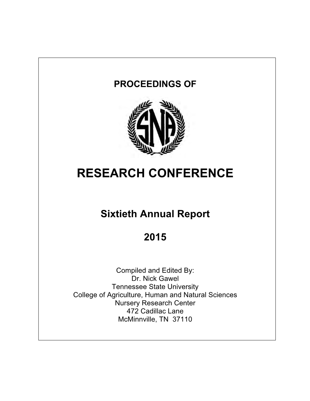 2015 SNA Research Conference Proceedings