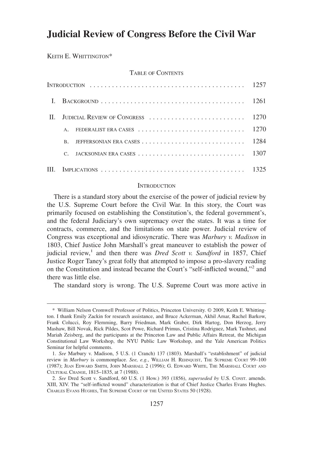 Judicial Review of Congress Before the Civil War