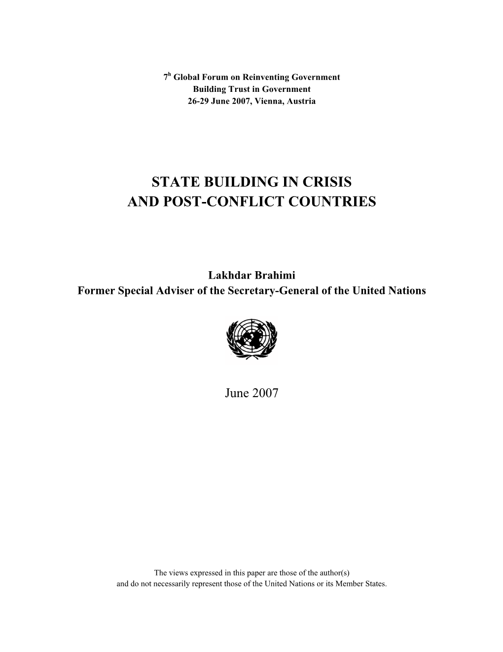 State Building in Crisis and Post-Conflict Countries