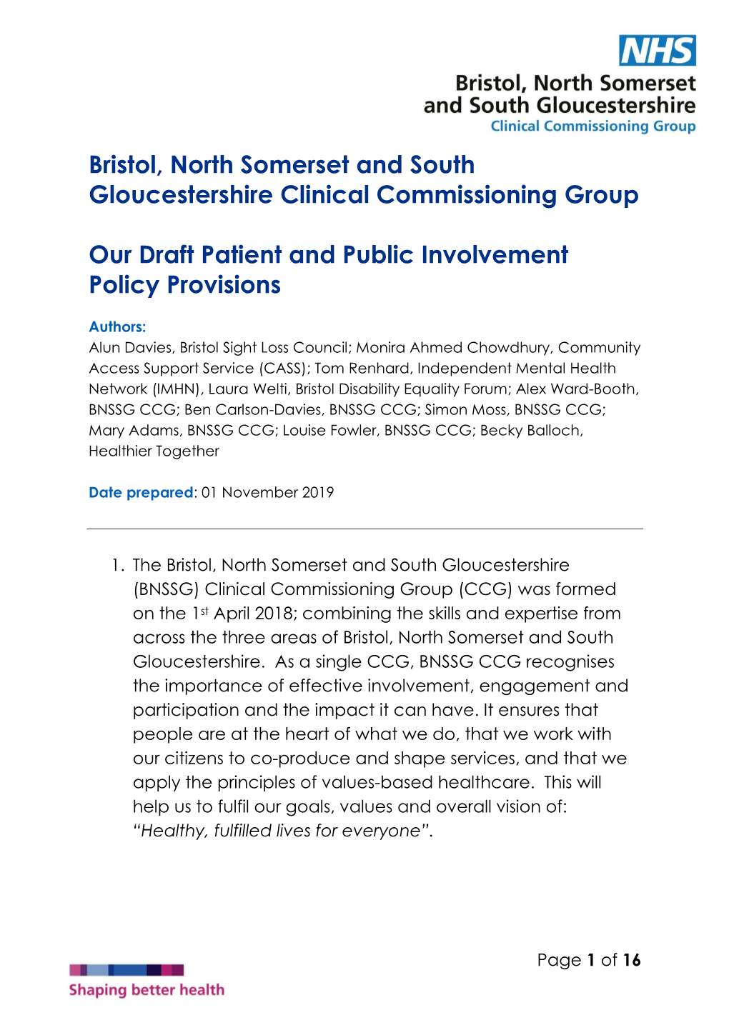 Bristol, North Somerset and South Gloucestershire Clinical Commissioning Group