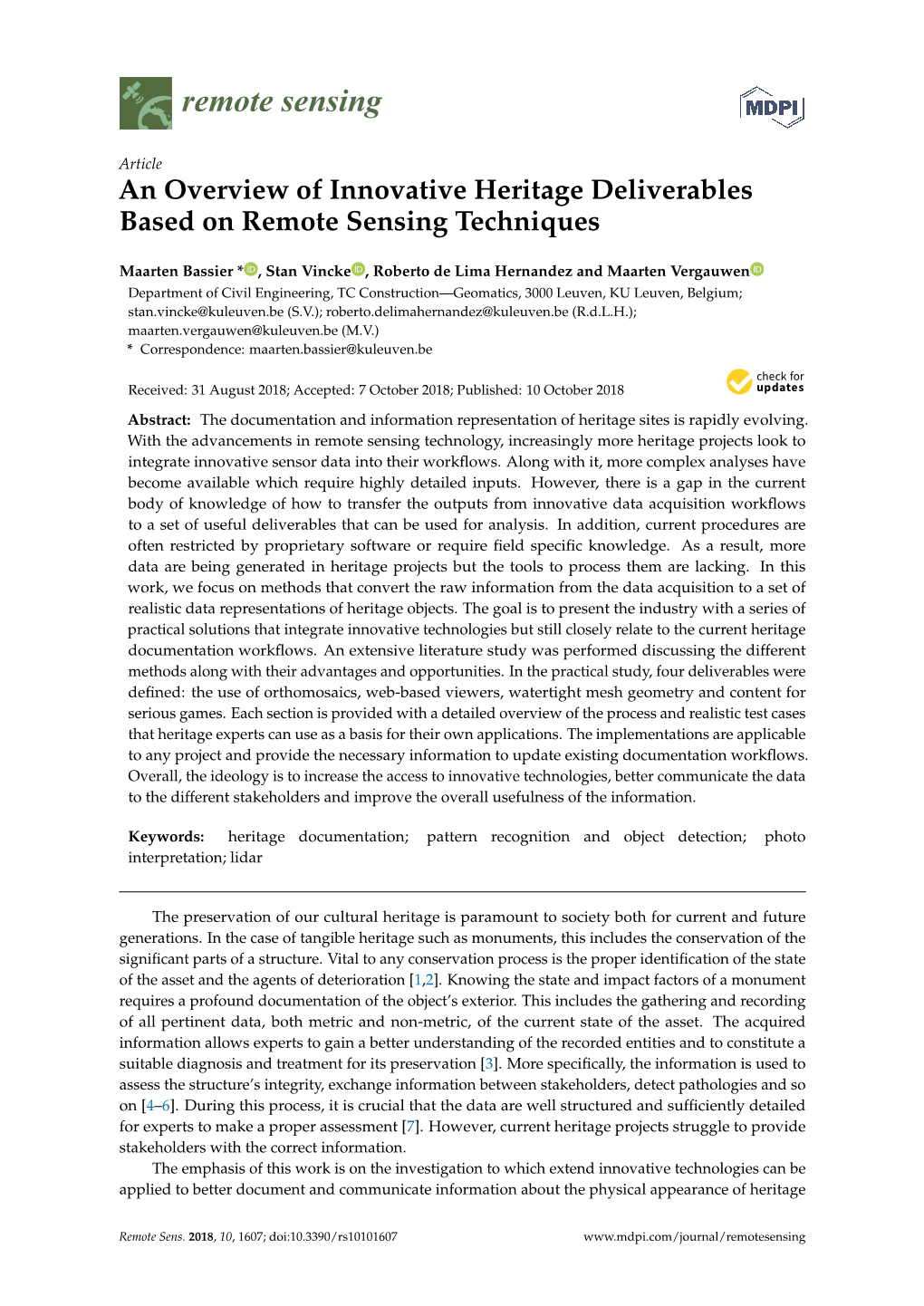 An Overview of Innovative Heritage Deliverables Based on Remote Sensing Techniques