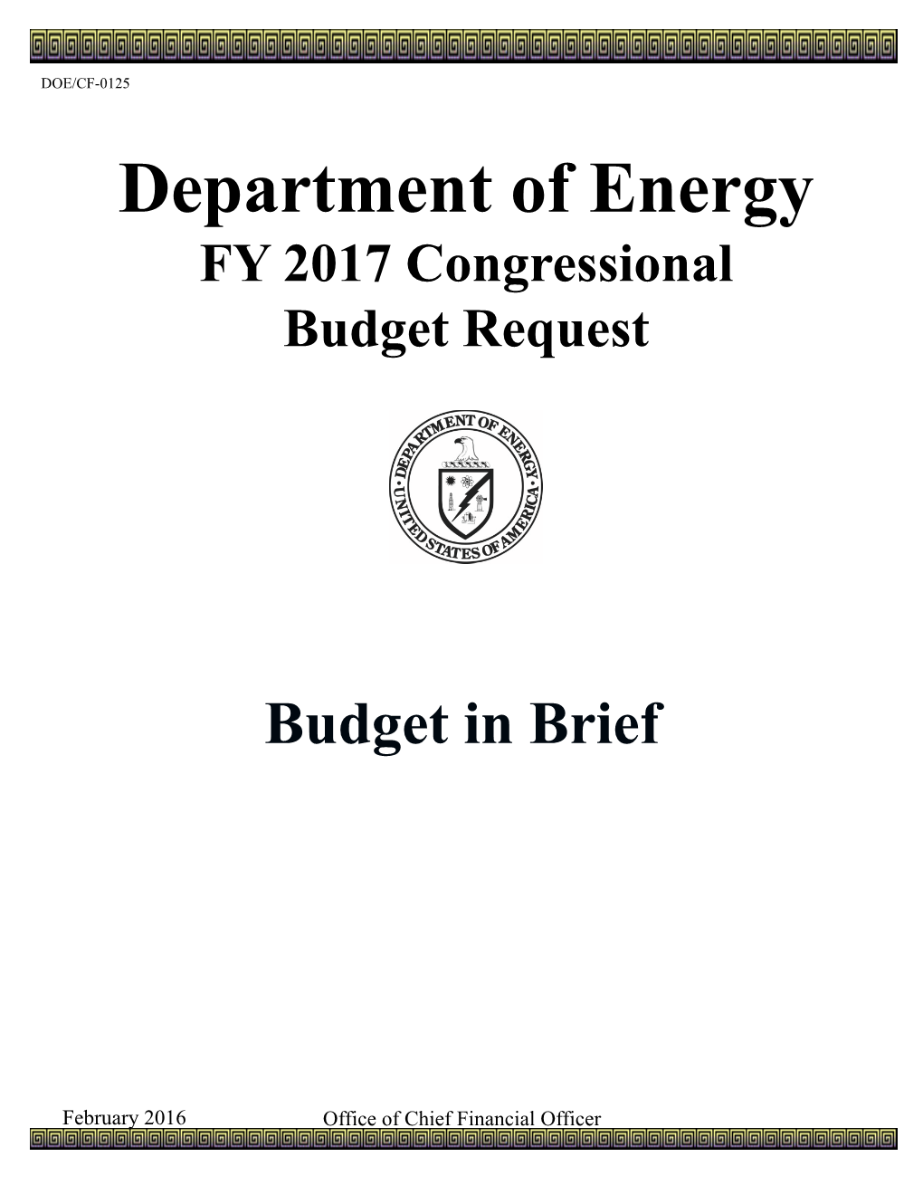 DOE FY 2017 Congressional Budget Request