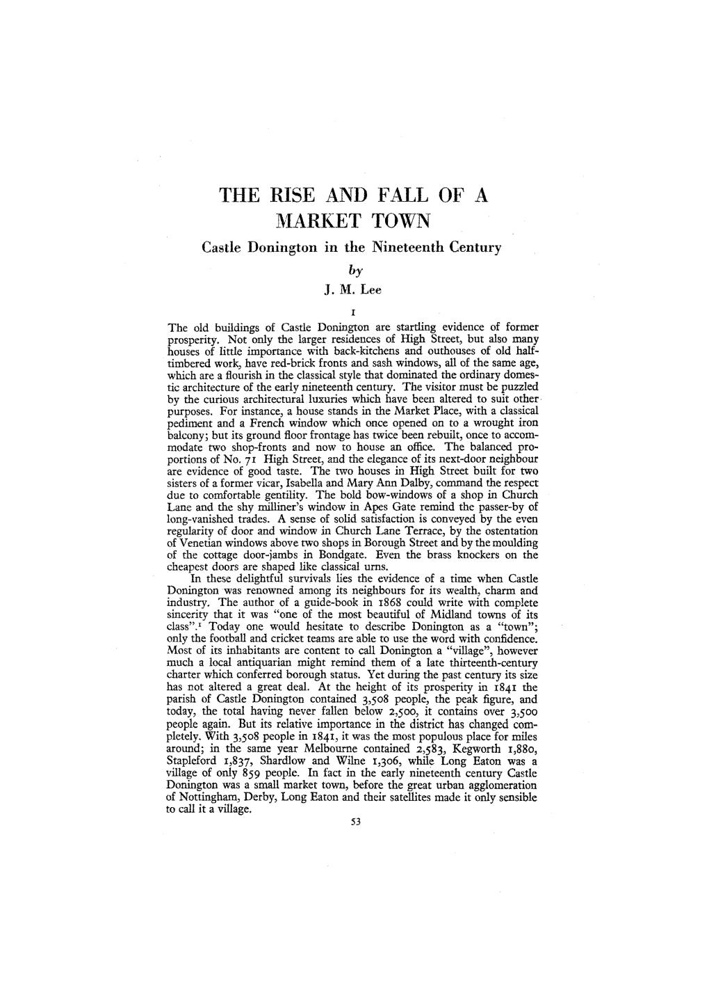 The Rise and Fall of a Market Town, Castle Donington in the Nineteenth