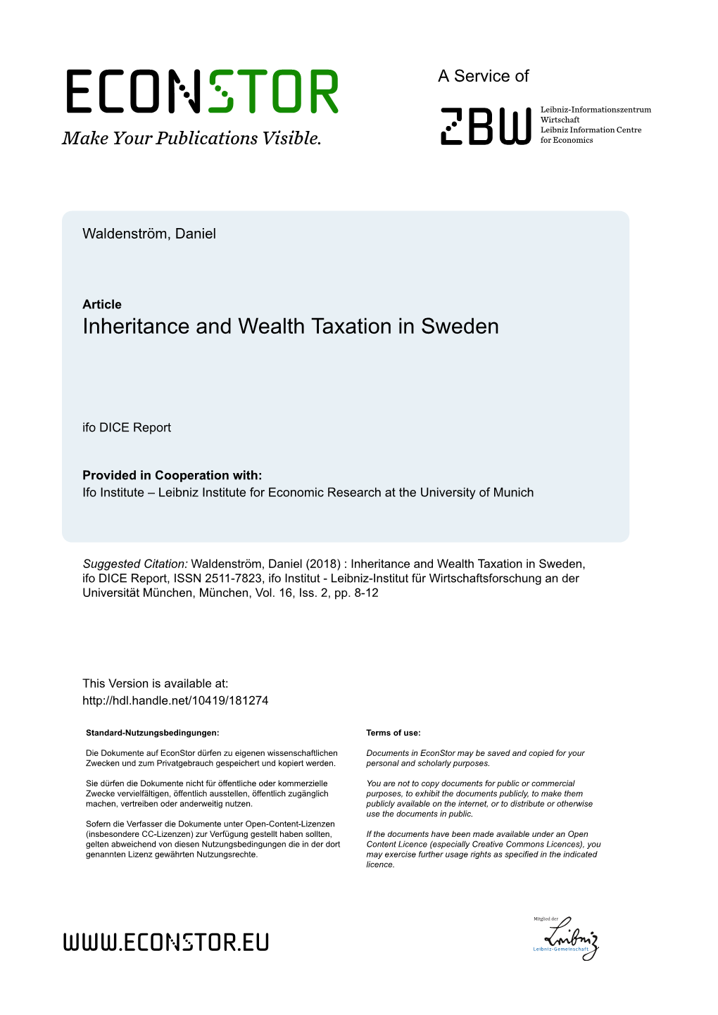 Inheritance and Wealth Taxation in Sweden