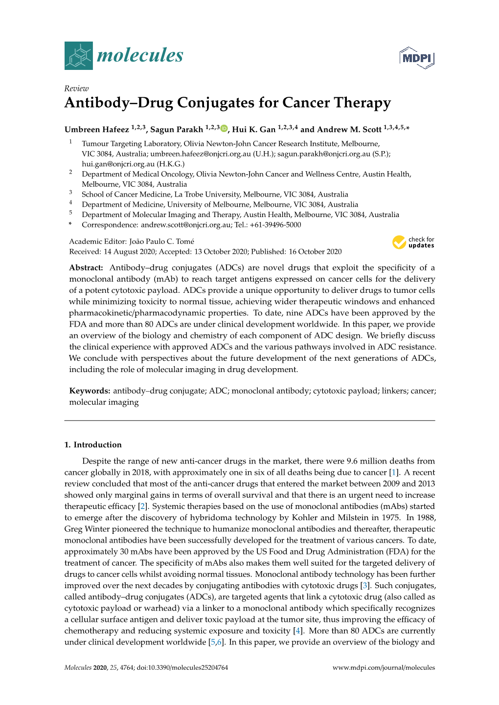 Antibody–Drug Conjugates for Cancer Therapy