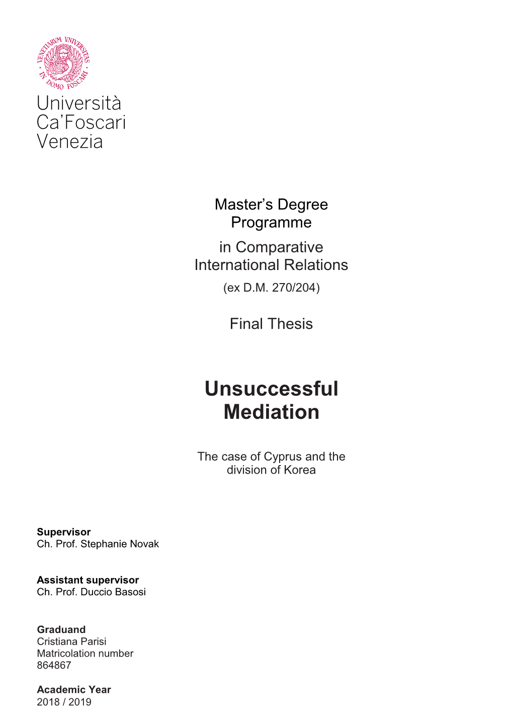 Unsuccessful Mediation