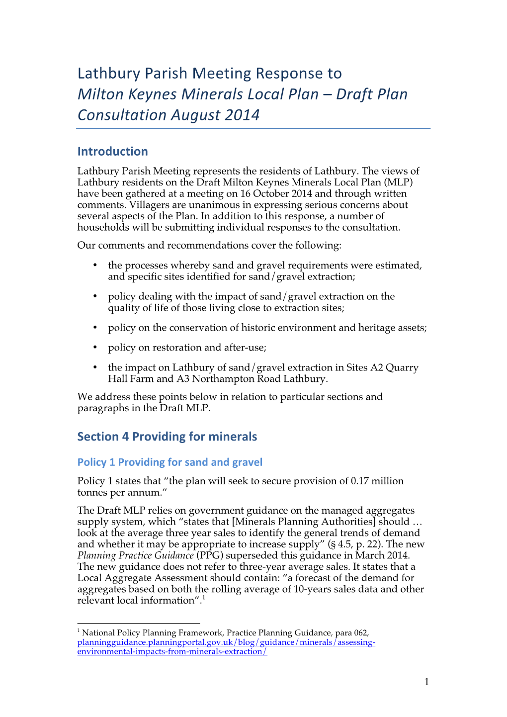 Lathbury Parish Meeting Response to Milton Keynes Minerals Local Plan – Draft Plan Consultation August 2014