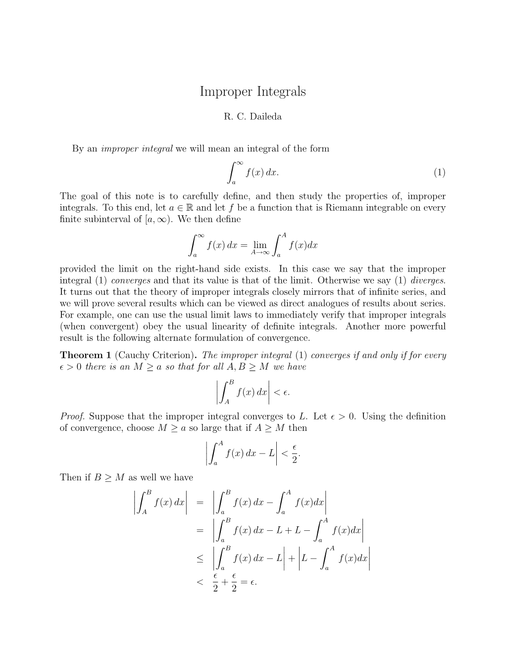 Improper Integrals