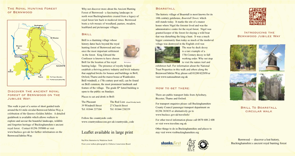 Leaflet Available in Large Print Stay Visit Bernwood Jubilee Way