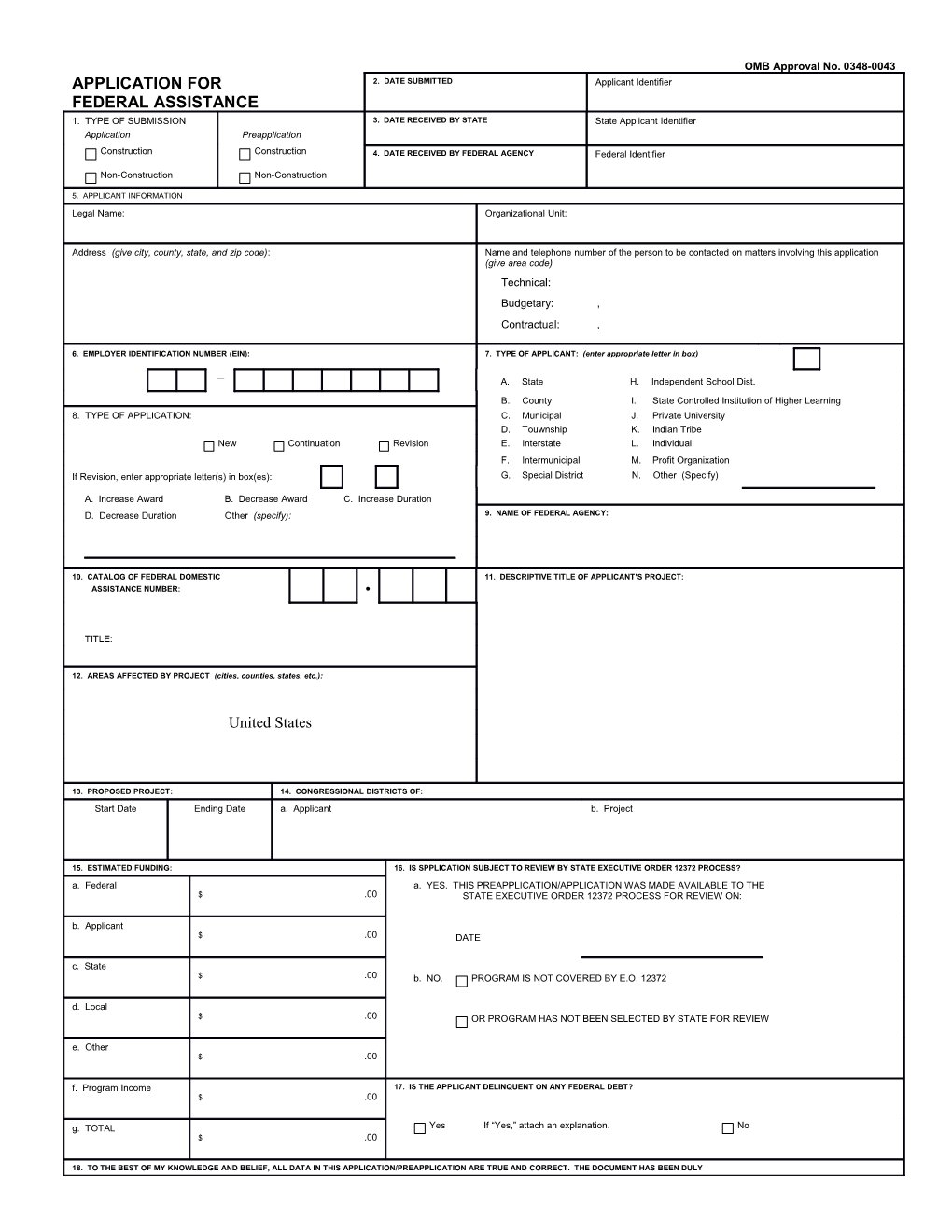 OMB Approval No. 0348-0043