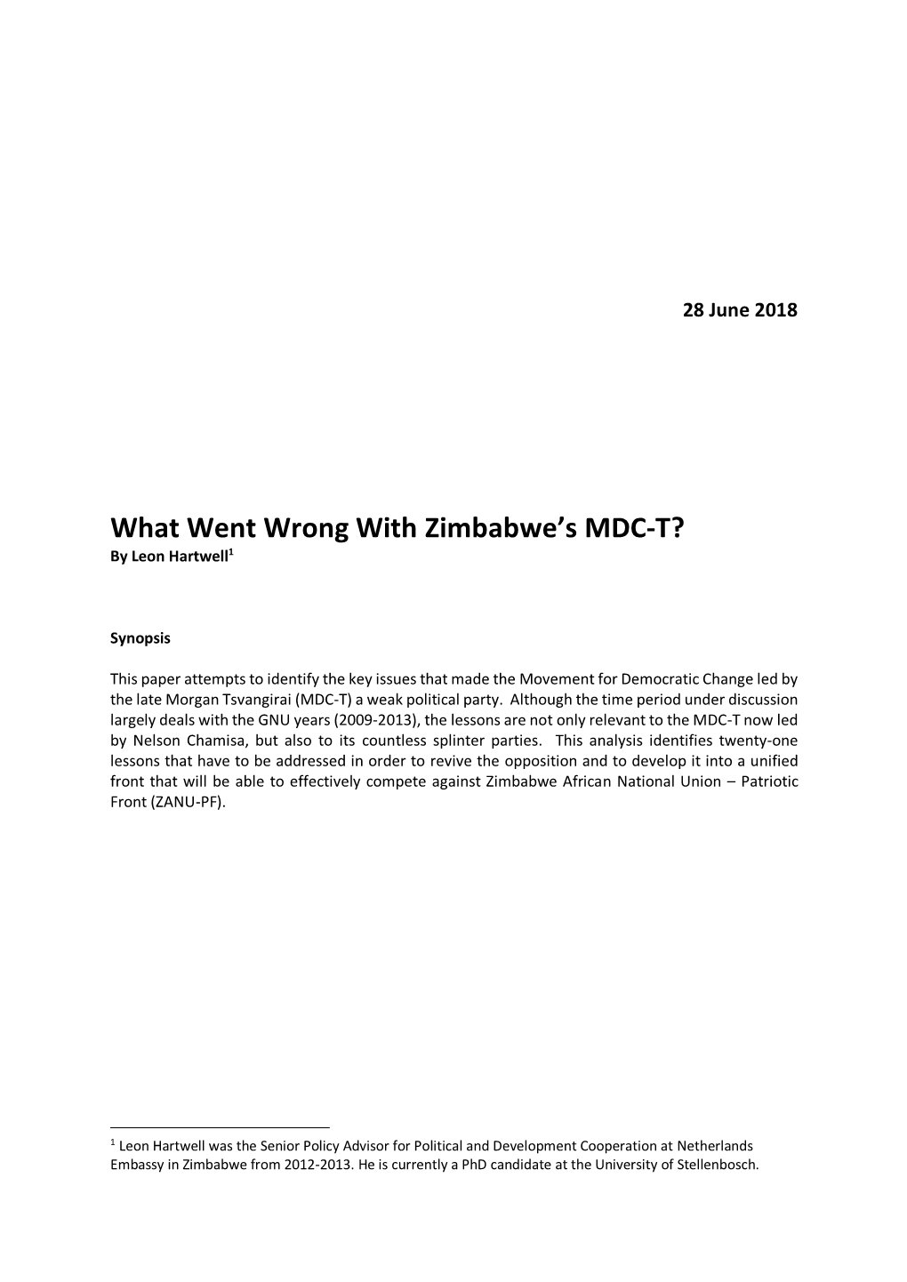 What Went Wrong with Zimbabwe's MDC-T?