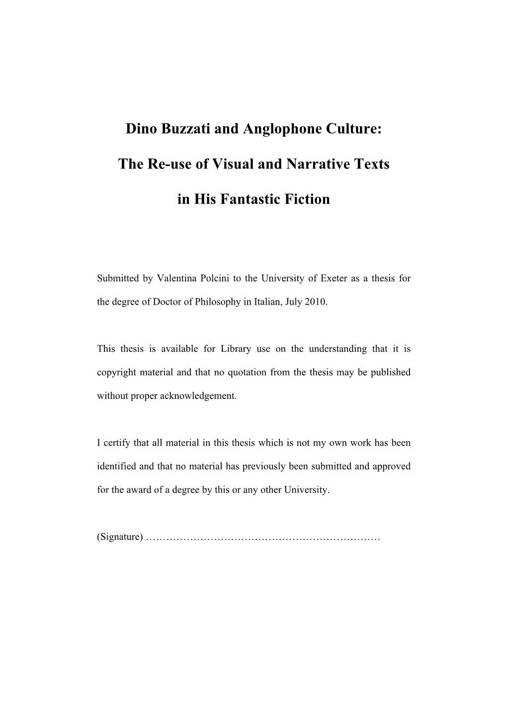 Dino Buzzati and Anglophone Culture