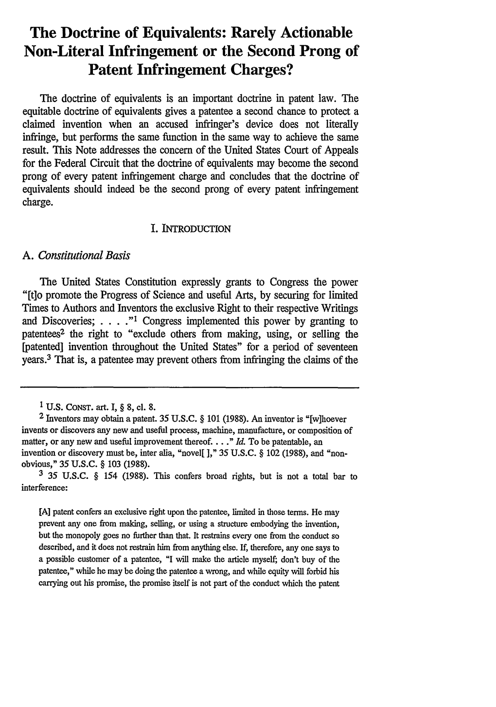 Doctrine of Equivalents: Rarely Actionable Non-Literal Infringement Or the Second Prong of Patent Infringement Charges?