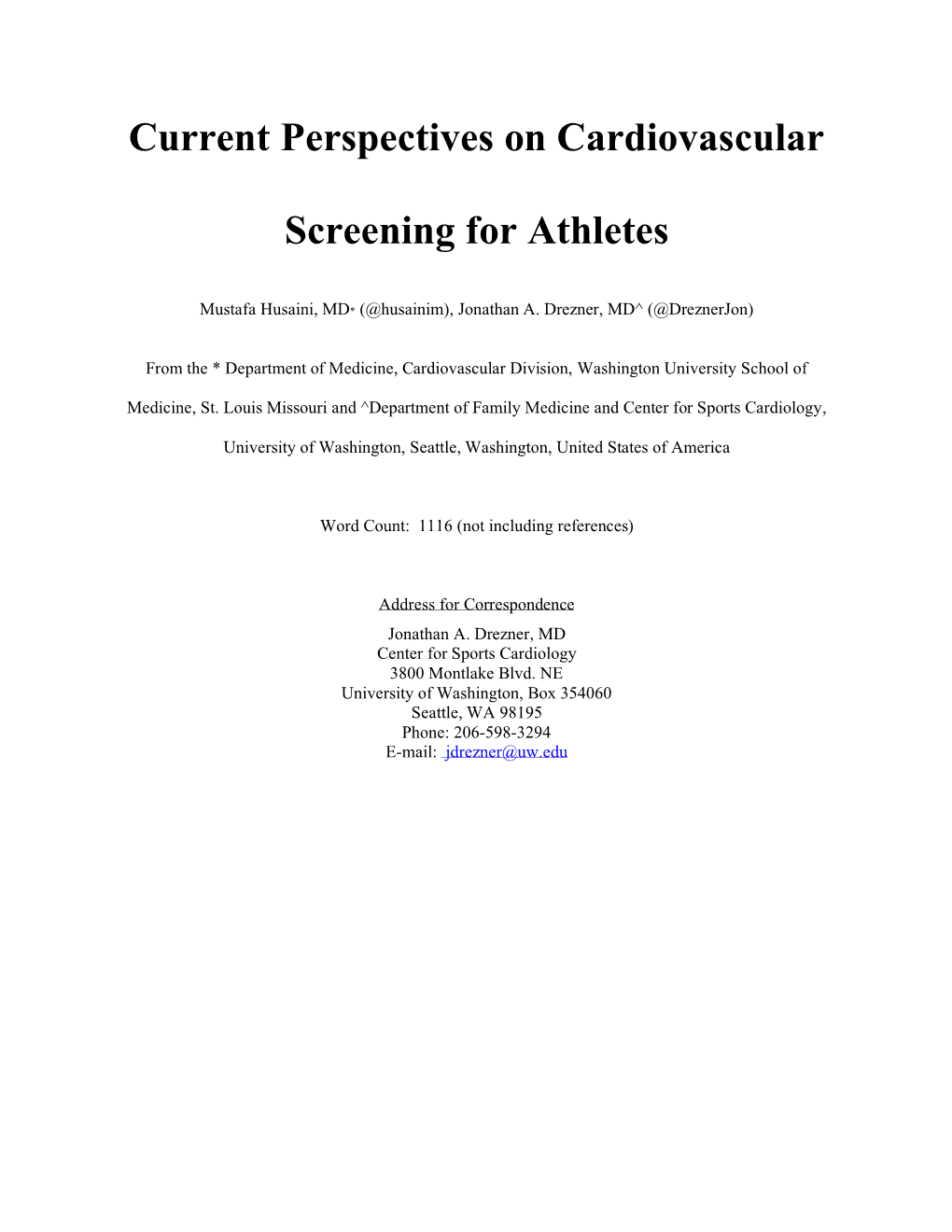 Current Perspectives on Cardiovascular Screening for Athletes