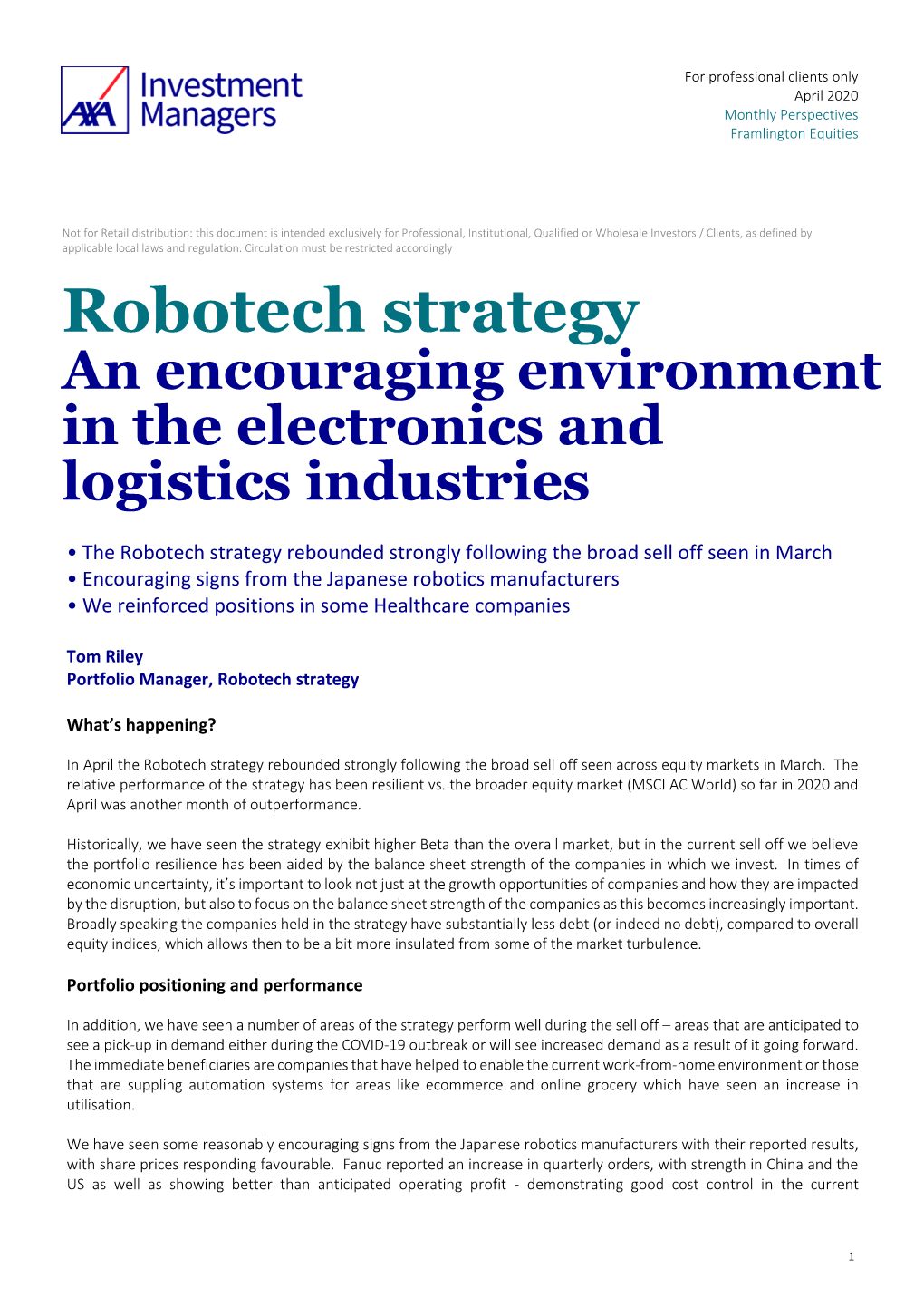 Robotech Strategy an Encouraging Environment in the Electronics and Logistics Industries