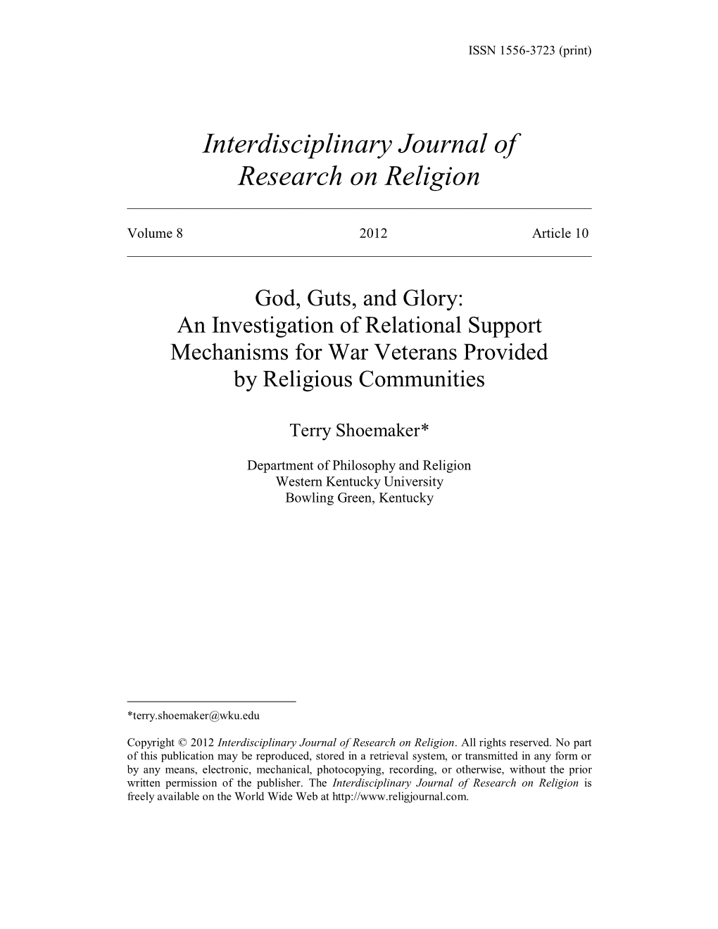 God, Guts, and Glory: an Investigation of Relational Support Mechanisms for War Veterans Provided by Religious Communities