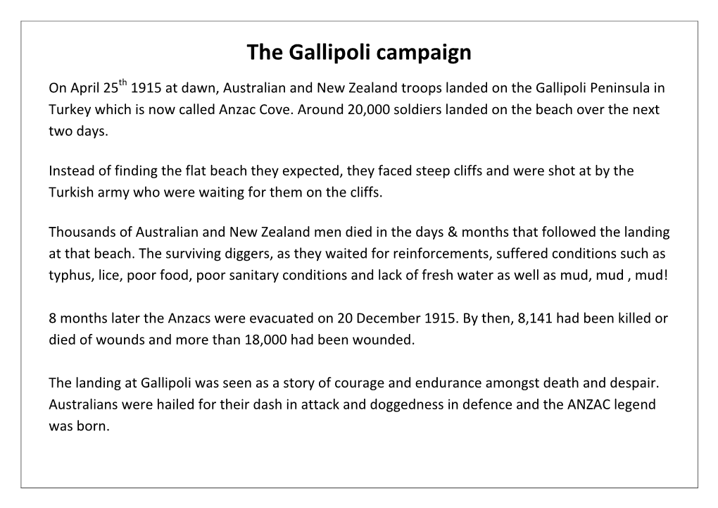 The Gallipoli Campaign