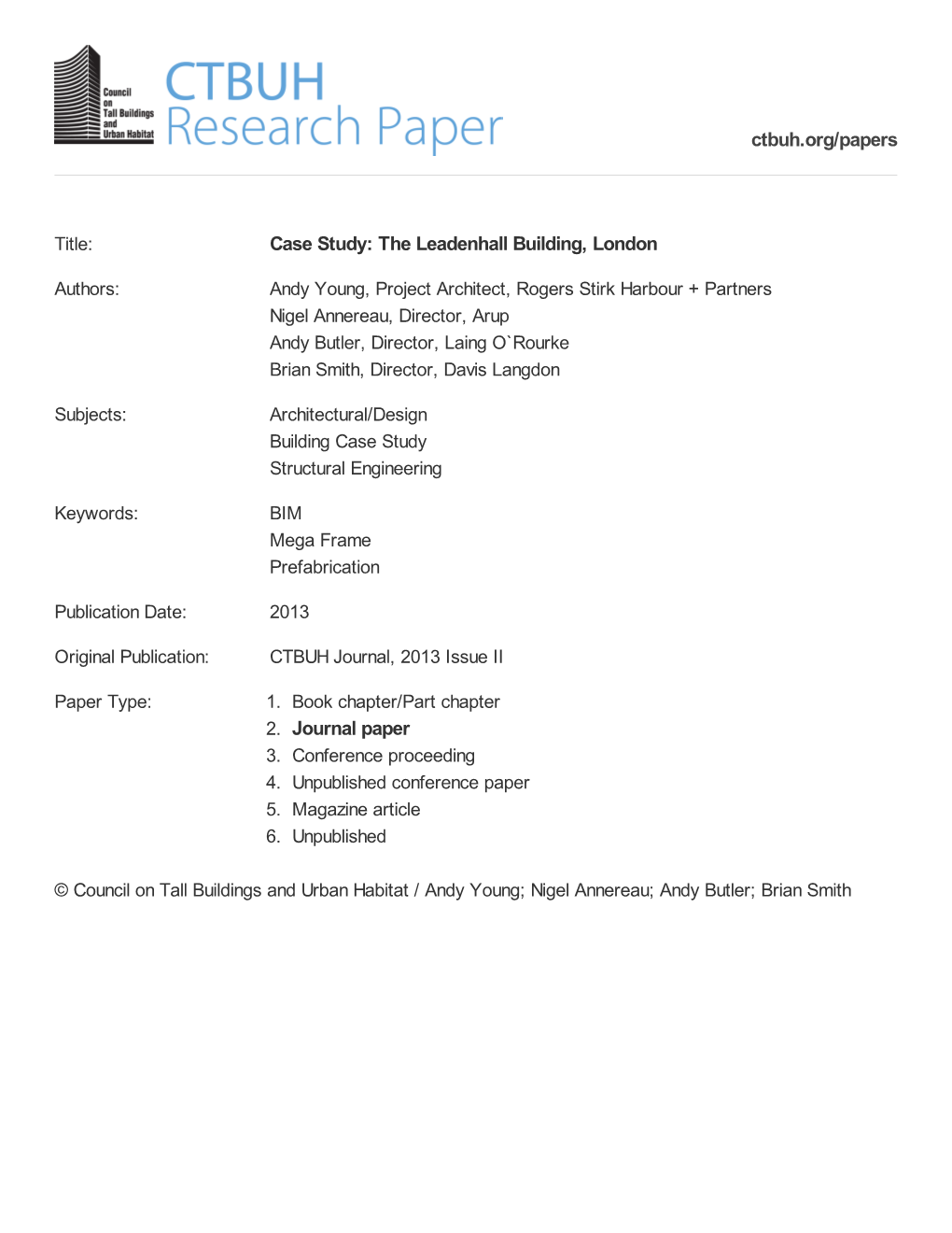 Case Study: the Leadenhall Building, London 2. Journal Paper Ctbuh.Org