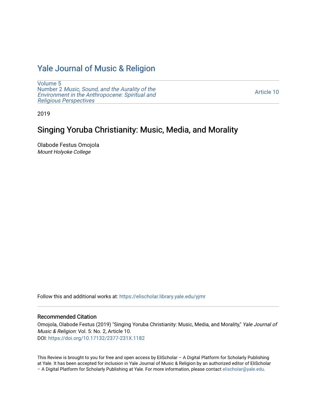 Singing Yoruba Christianity: Music, Media, and Morality