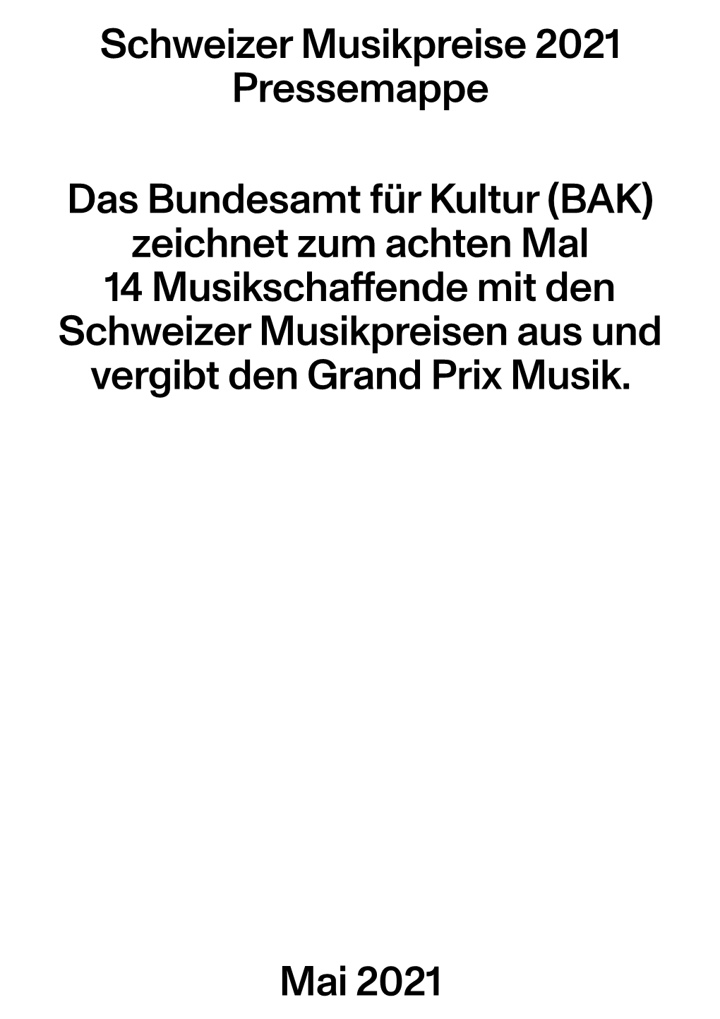 Schweizer Musikpreise 2021 Pressemappe