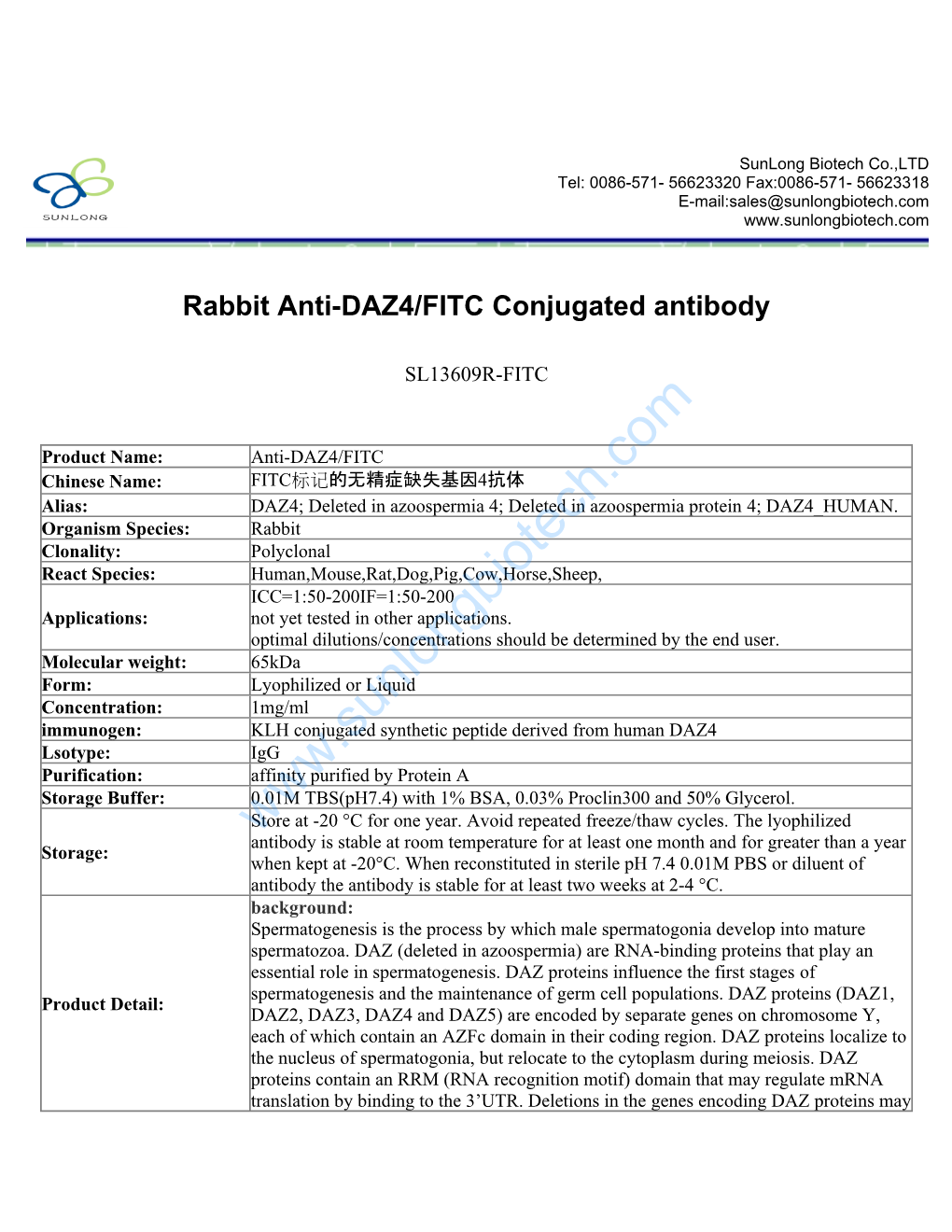 Rabbit Anti-DAZ4/FITC Conjugated Antibody