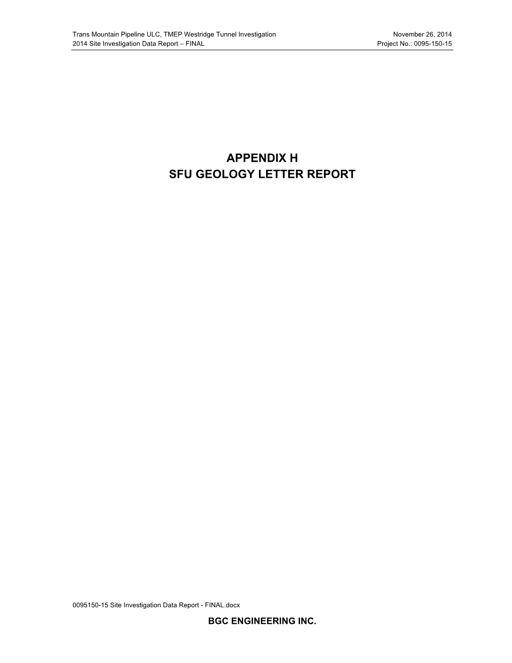 Appendix H Sfu Geology Letter Report