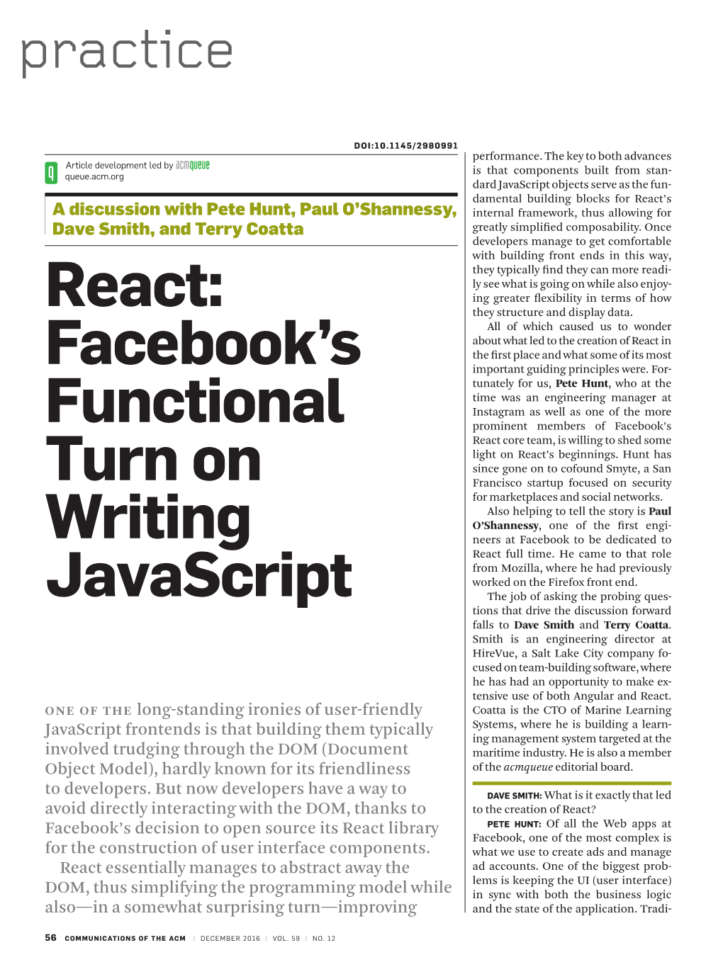 React: Facebook's Functional Turn on Writing Javascript