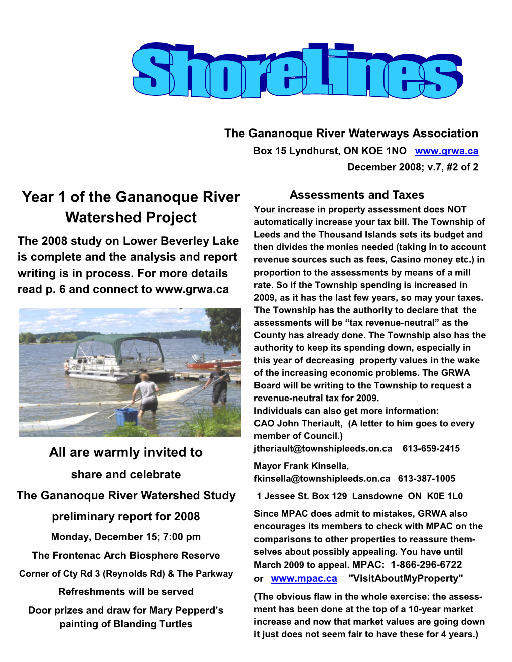 Year 1 of the Gananoque River Watershed Project