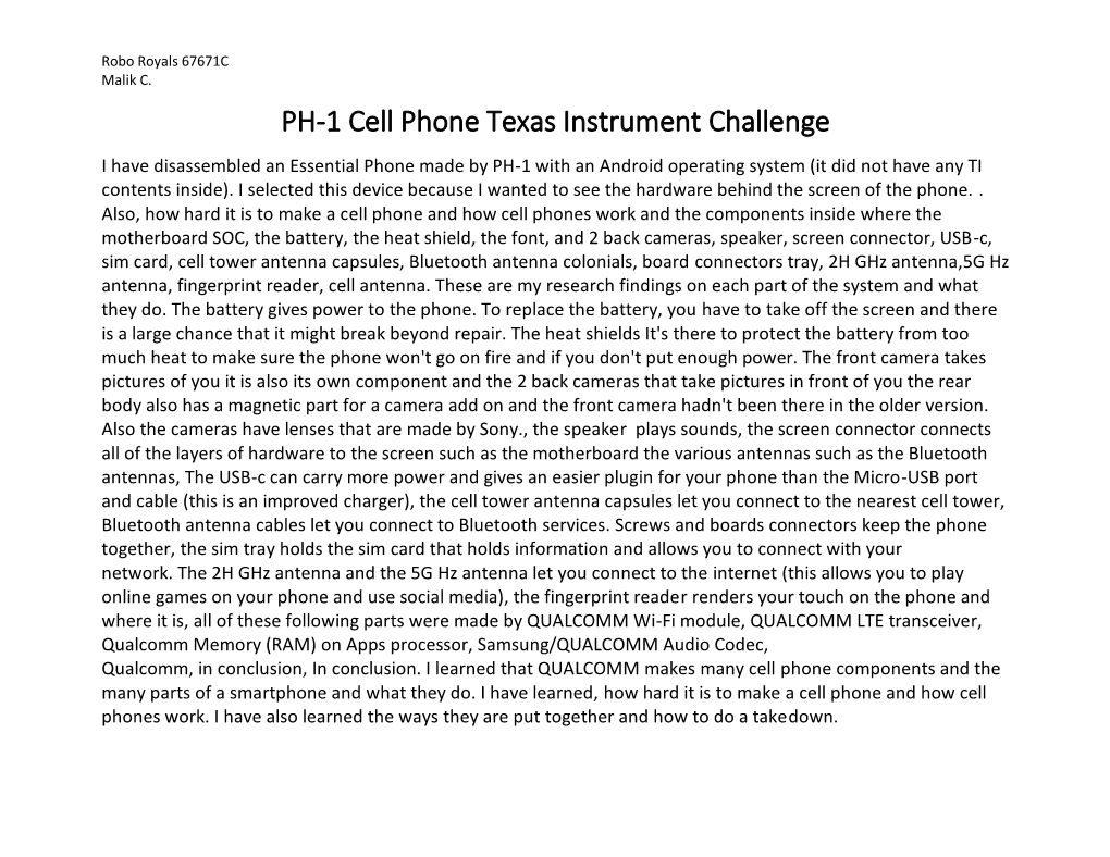 PH-1 Cell Phone Texas Instrument Challenge