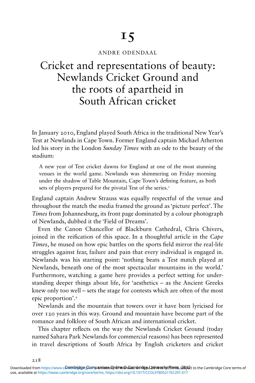 Newlands Cricket Ground and the Roots of Apartheid in South African Cricket