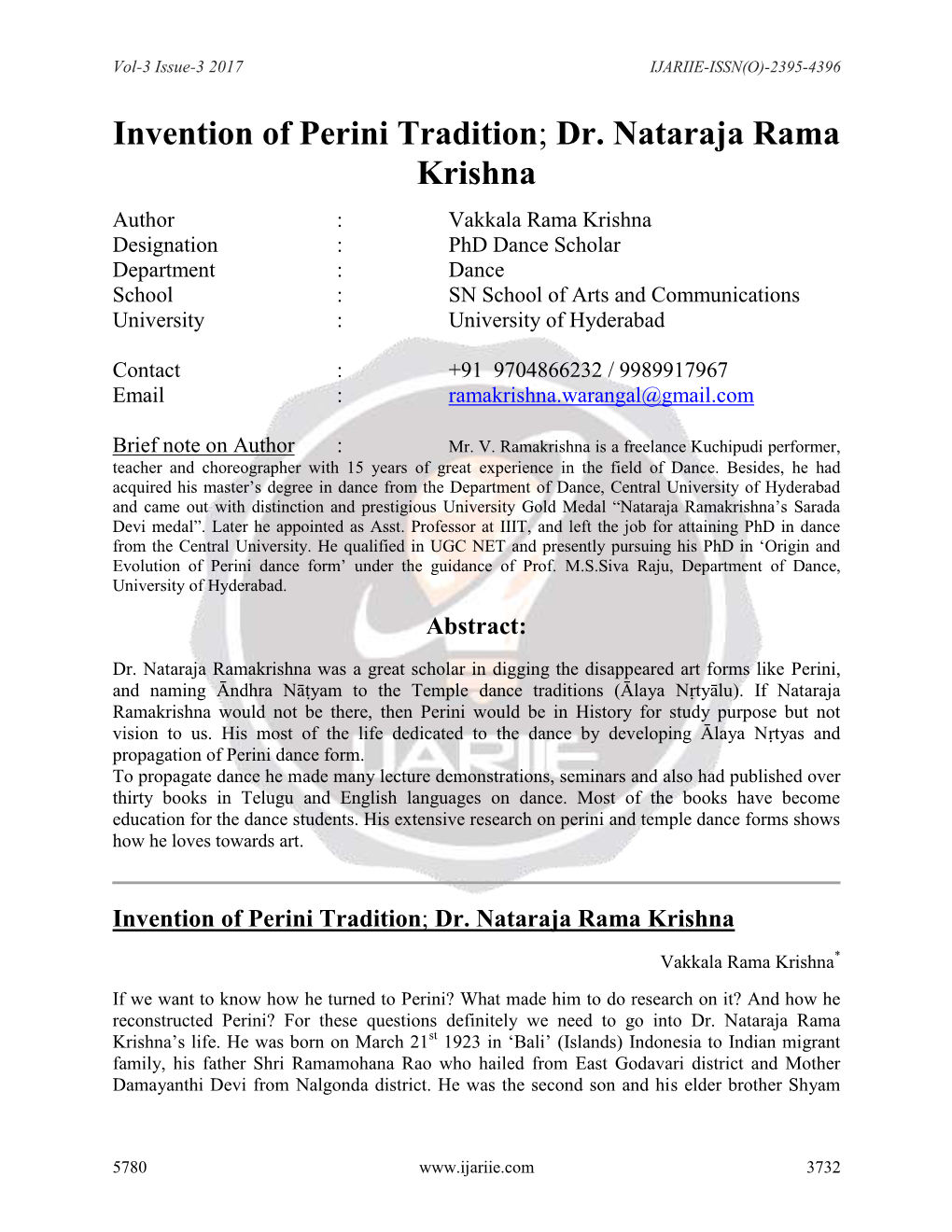 Invention of Perini Tradition; Dr. Nataraja Rama Krishna