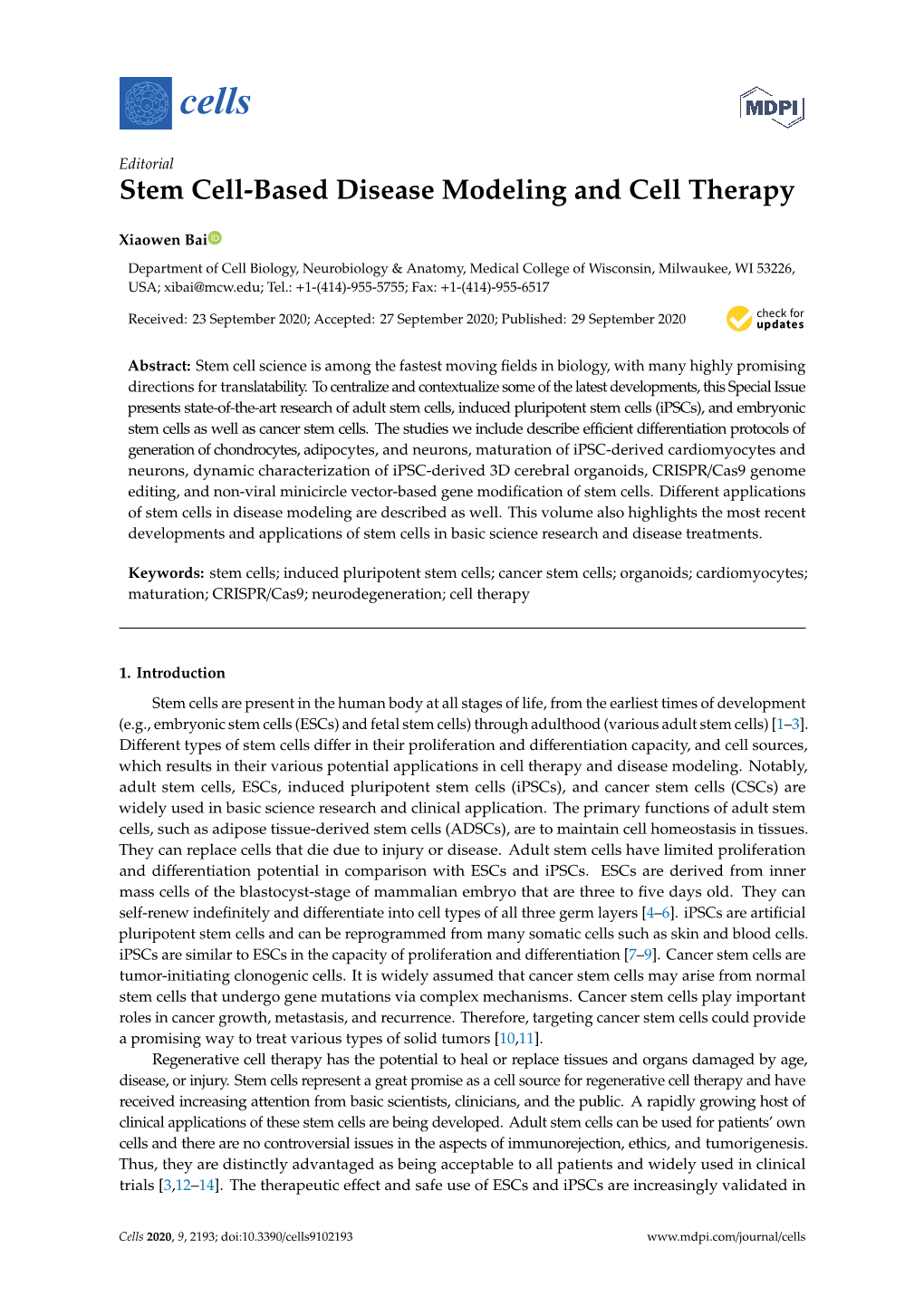 Stem Cell-Based Disease Modeling and Cell Therapy