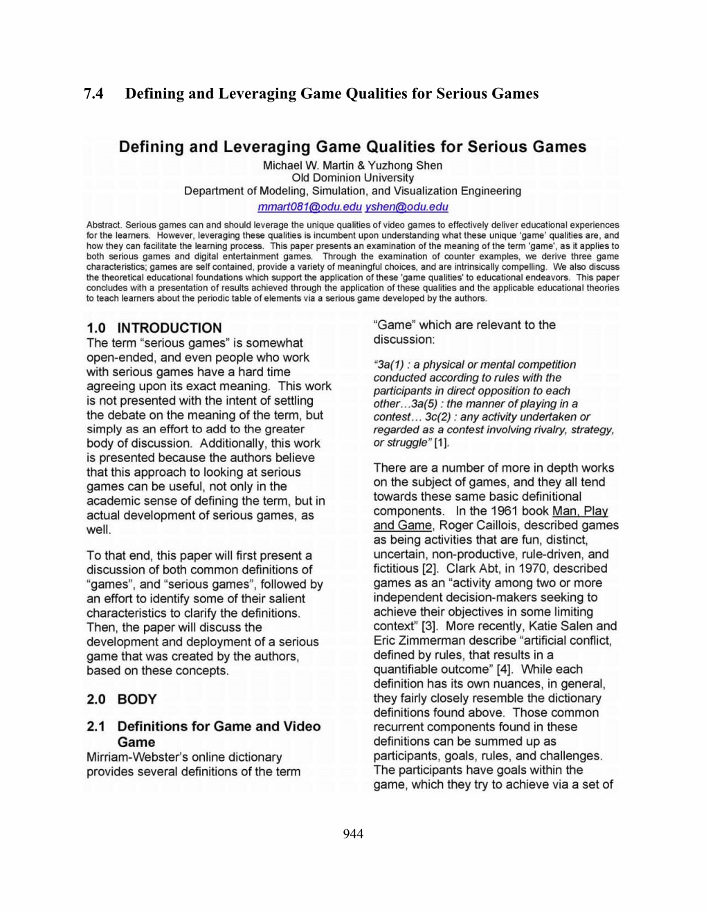 7.4 Defining and Leveraging Game Qualities for Serious Games