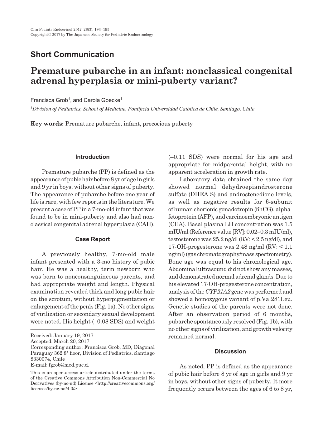 Nonclassical Congenital Adrenal Hyperplasia Or Mini-Puberty Variant?