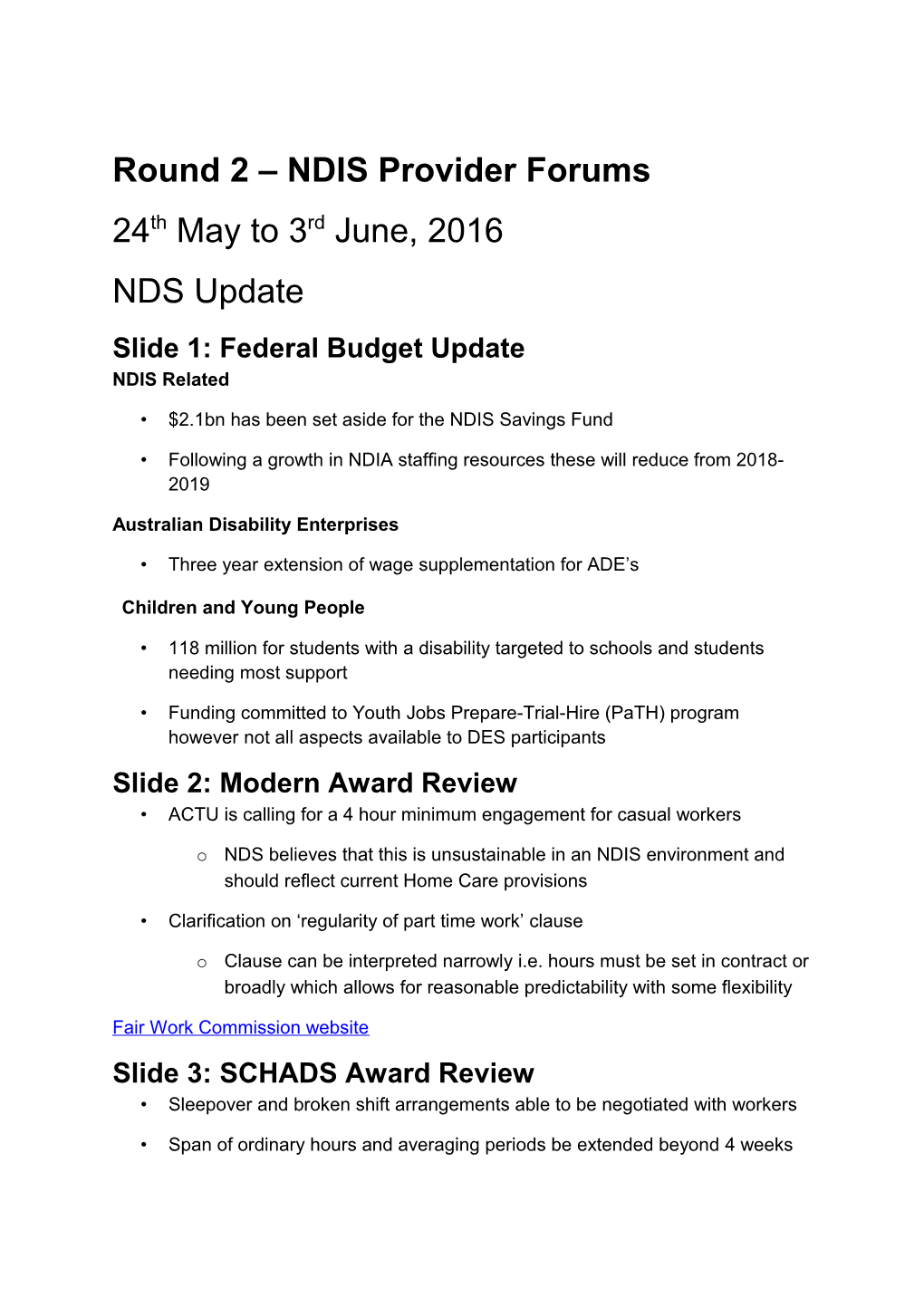 Round 2 NDIS Provider Forums