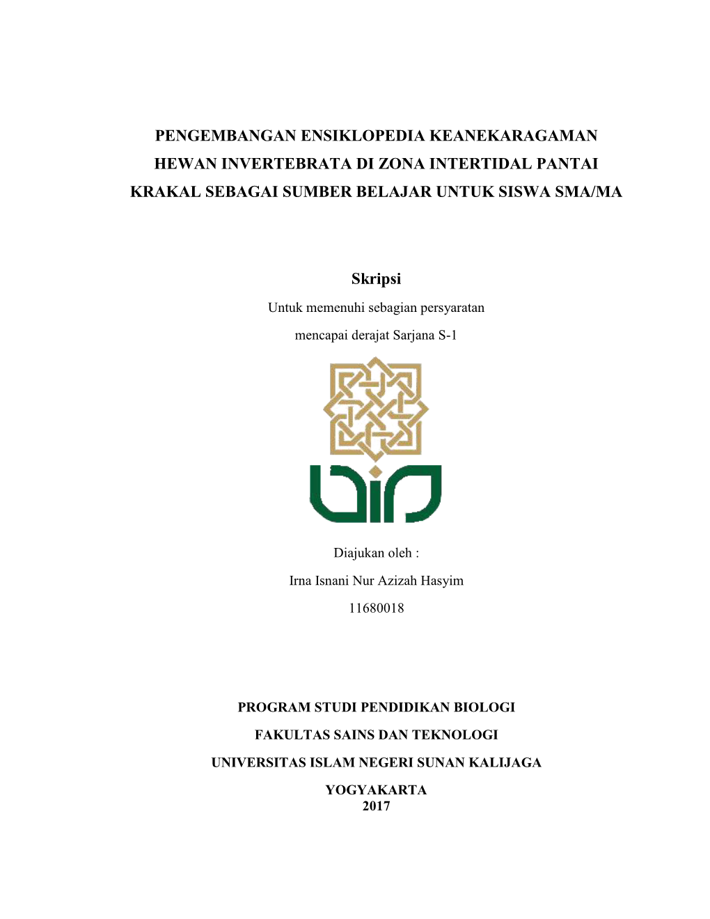 Pengembangan Ensiklopedia Keanekaragaman Hewan Invertebrata Di Zona Intertidal Pantai Krakal Sebagai Sumber Belajar Untuk Siswa Sma/Ma