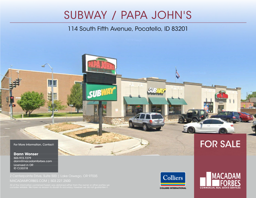 SUBWAY / PAPA JOHN's 114 South Fifth Avenue, Pocatello, ID 83201
