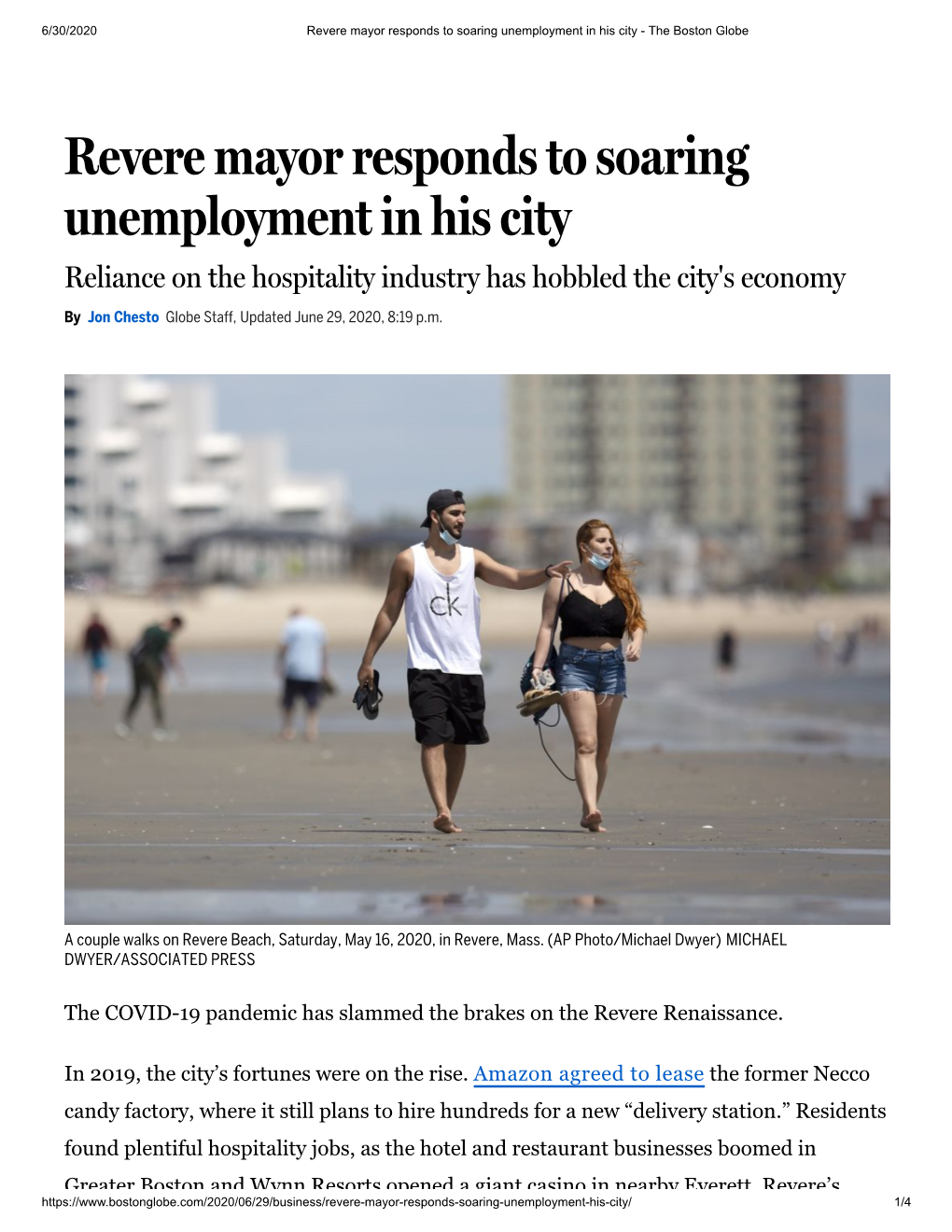 Revere Mayor Responds to Soaring Unemployment in His City - the Boston Globe