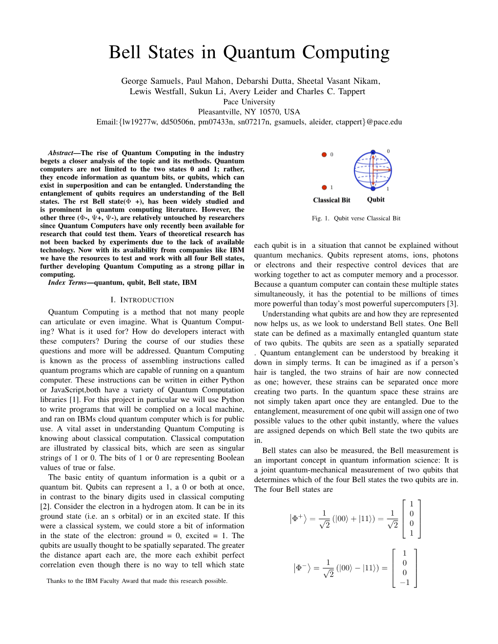 Bell States in Quantum Computing