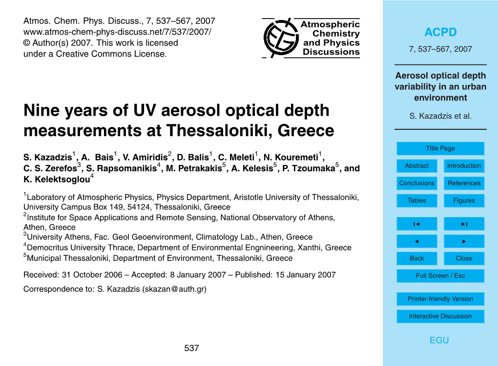 Aerosol Optical Depth Variability in an Urban Environment