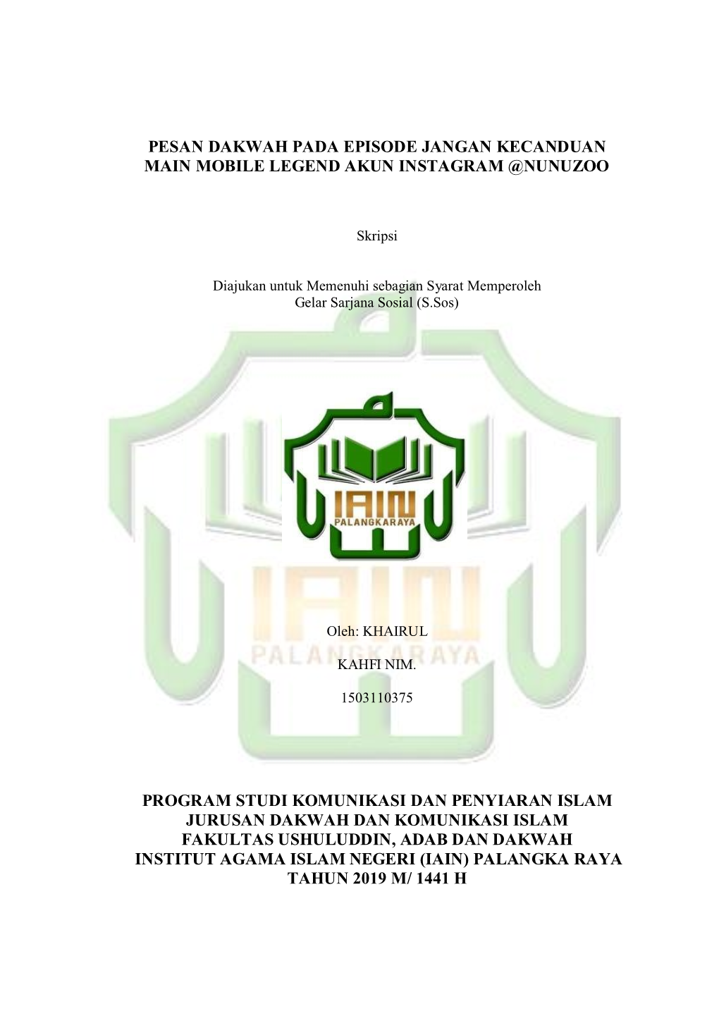 Pesan Dakwah Pada Episode Jangan Kecanduan Main Mobile Legend Akun Instagram @Nunuzoo