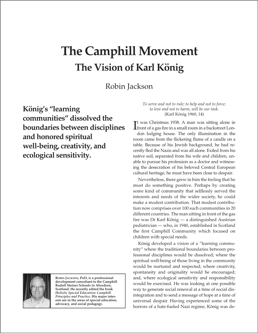 The Camphill Movement the Vision of Karl König