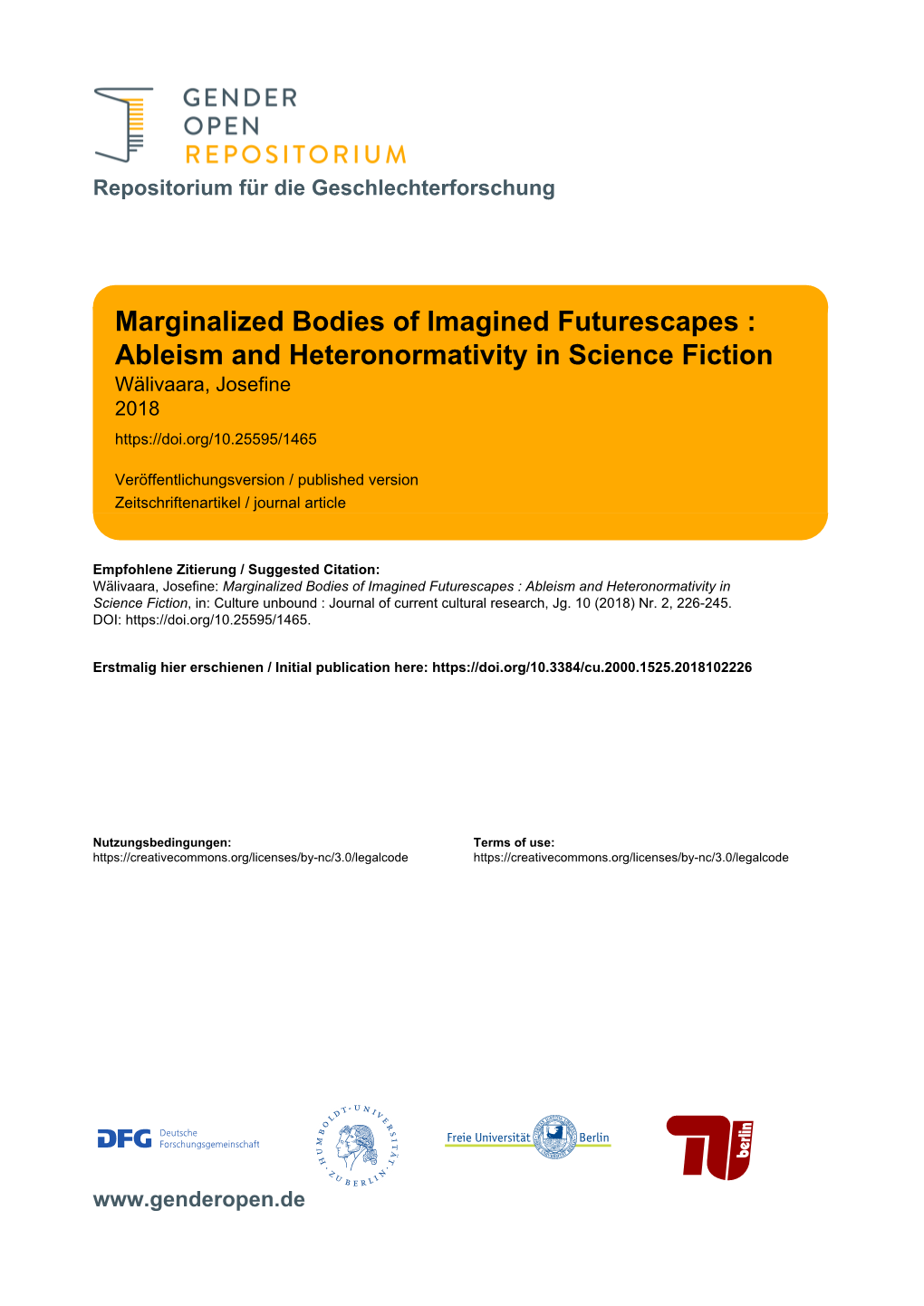 Ableism and Heteronormativity in Science Fiction Wälivaara, Josefine 2018